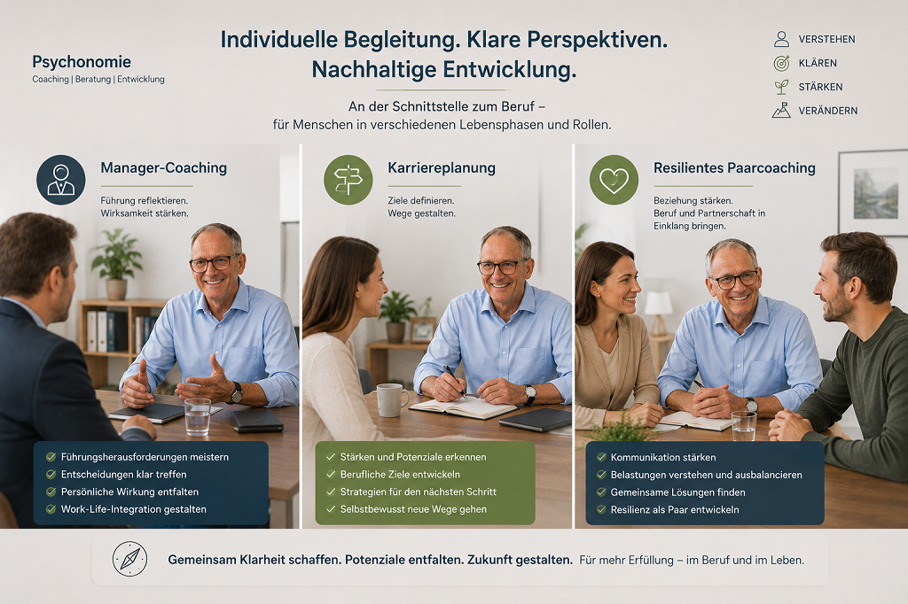 Darstellung von Zielgruppen: Manager-Coaching, Karriereplanung und resilientes Paarcoaching an der Schnittstelle zum Beruf